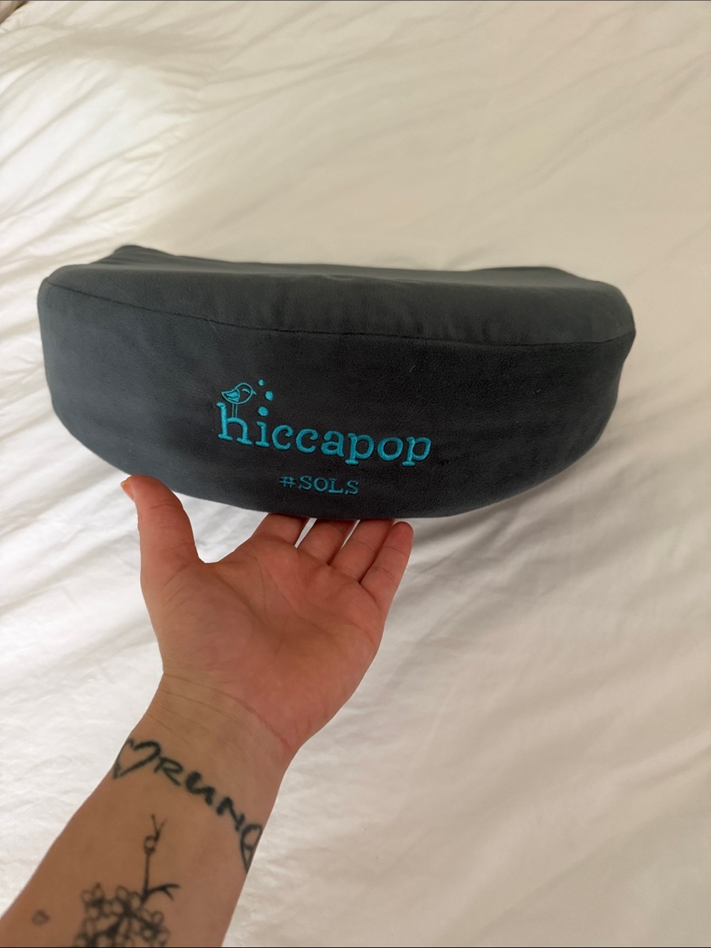 Hiccapop Kids Travel Neck Pillow - Dark Gray with Teal Logo